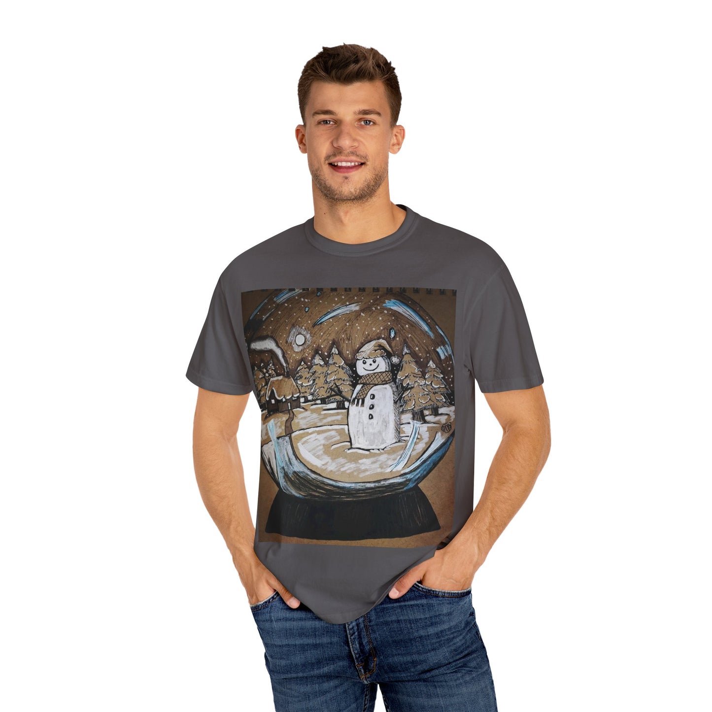 Snow Globe T-Shirt, Cozy Winter Apparel, Holiday Gift, Unisex Tee, Christmas, Snowman Design