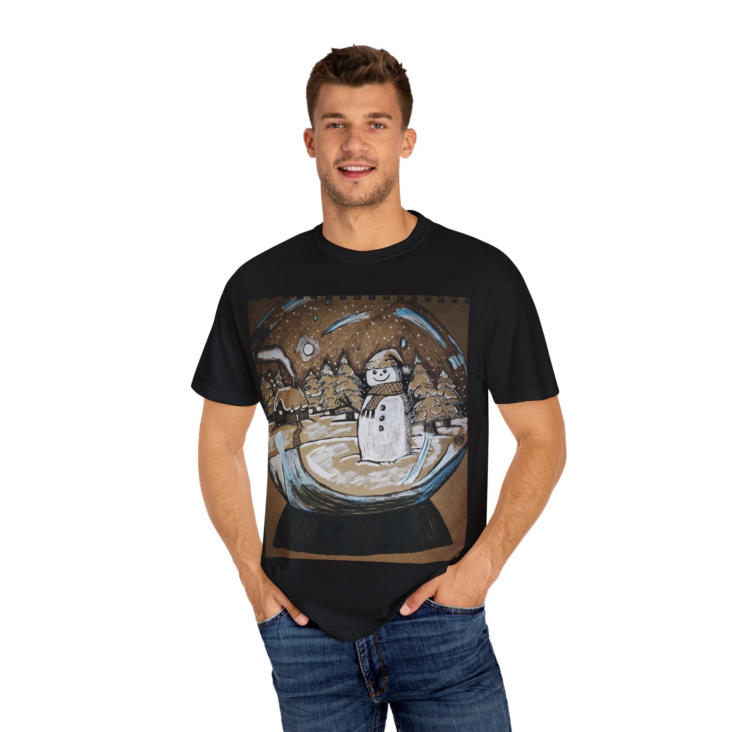 Snow Globe T-Shirt, Cozy Winter Apparel, Holiday Gift, Unisex Tee, Christmas, Snowman Design
