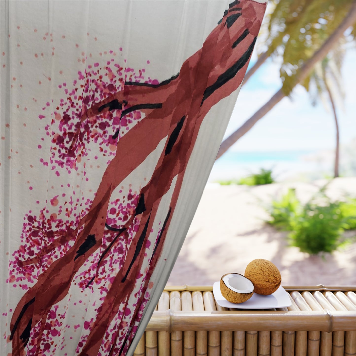 Elegant Floral Window Curtains, Modern Home Decor, Room Divider, Privacy Drapes, Spring Aesthetic, Hand-Painted Design