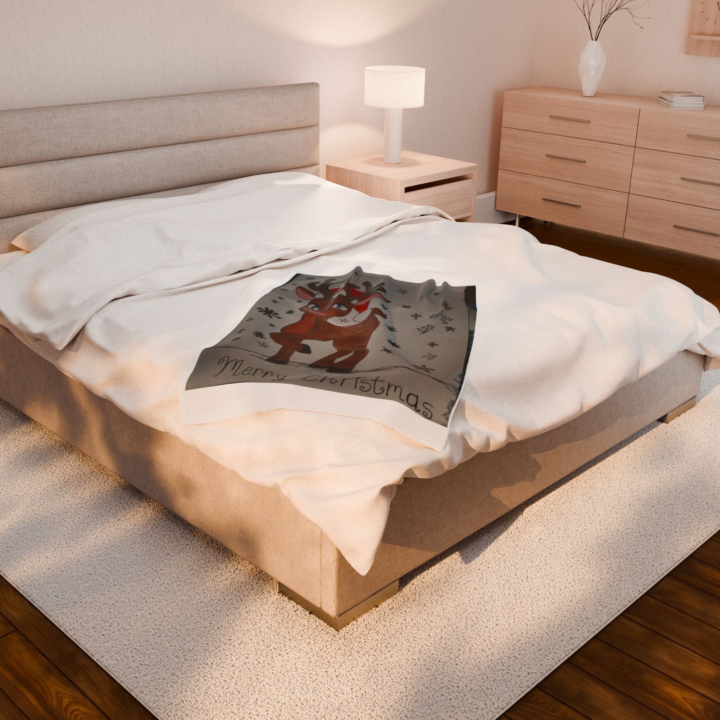 Cozy Christmas Plush Blanket, Holiday Gift, Winter Decor, Reindeer Design, Warm Throw, Merry Christmas Blanket