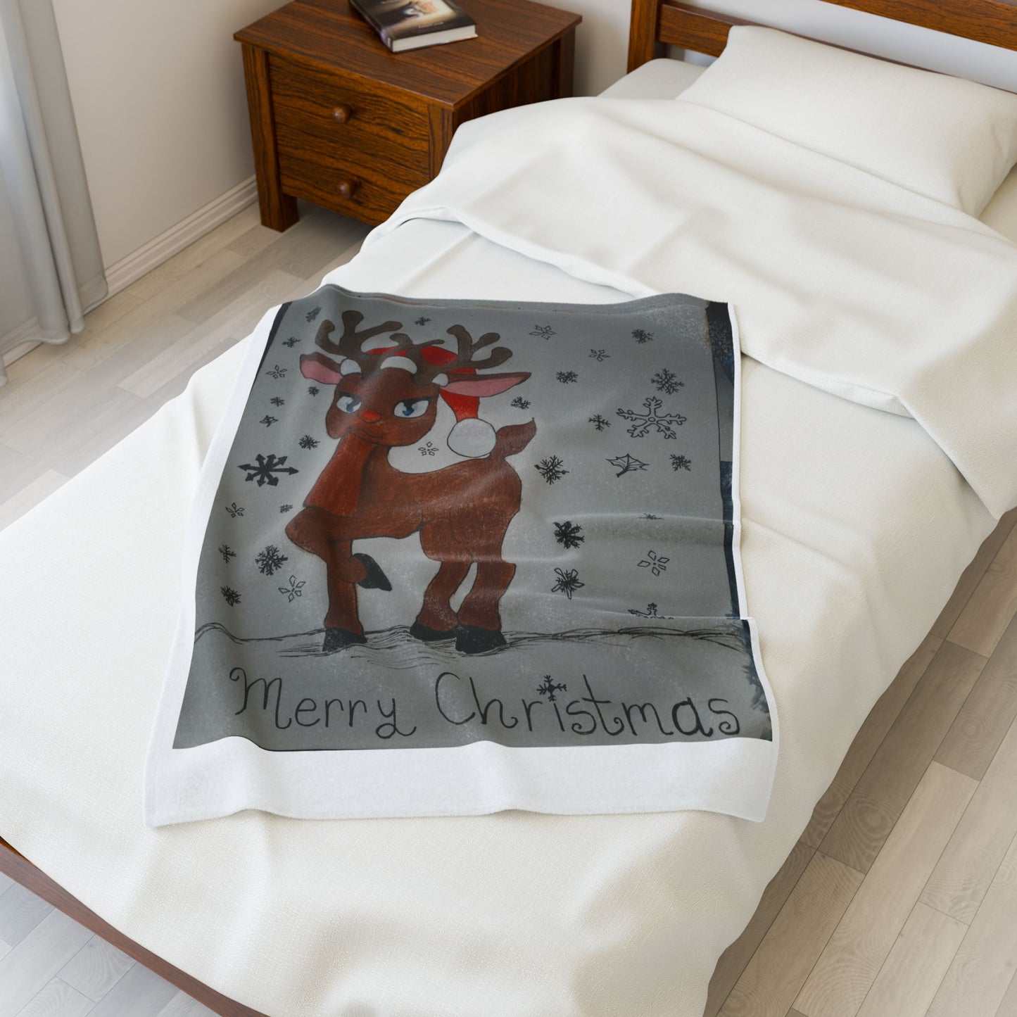 Cozy Christmas Plush Blanket, Holiday Gift, Winter Decor, Reindeer Design, Warm Throw, Merry Christmas Blanket