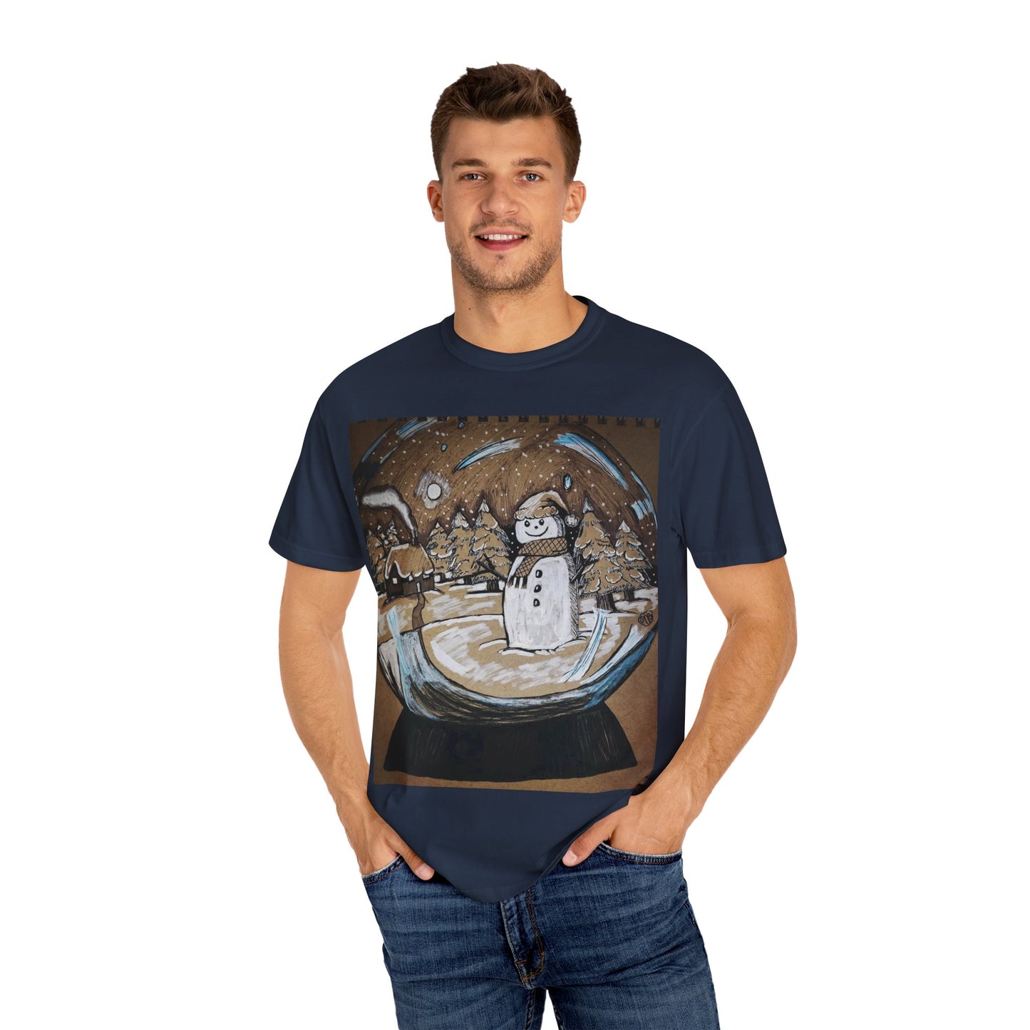 Snow Globe T-Shirt, Cozy Winter Apparel, Holiday Gift, Unisex Tee, Christmas, Snowman Design