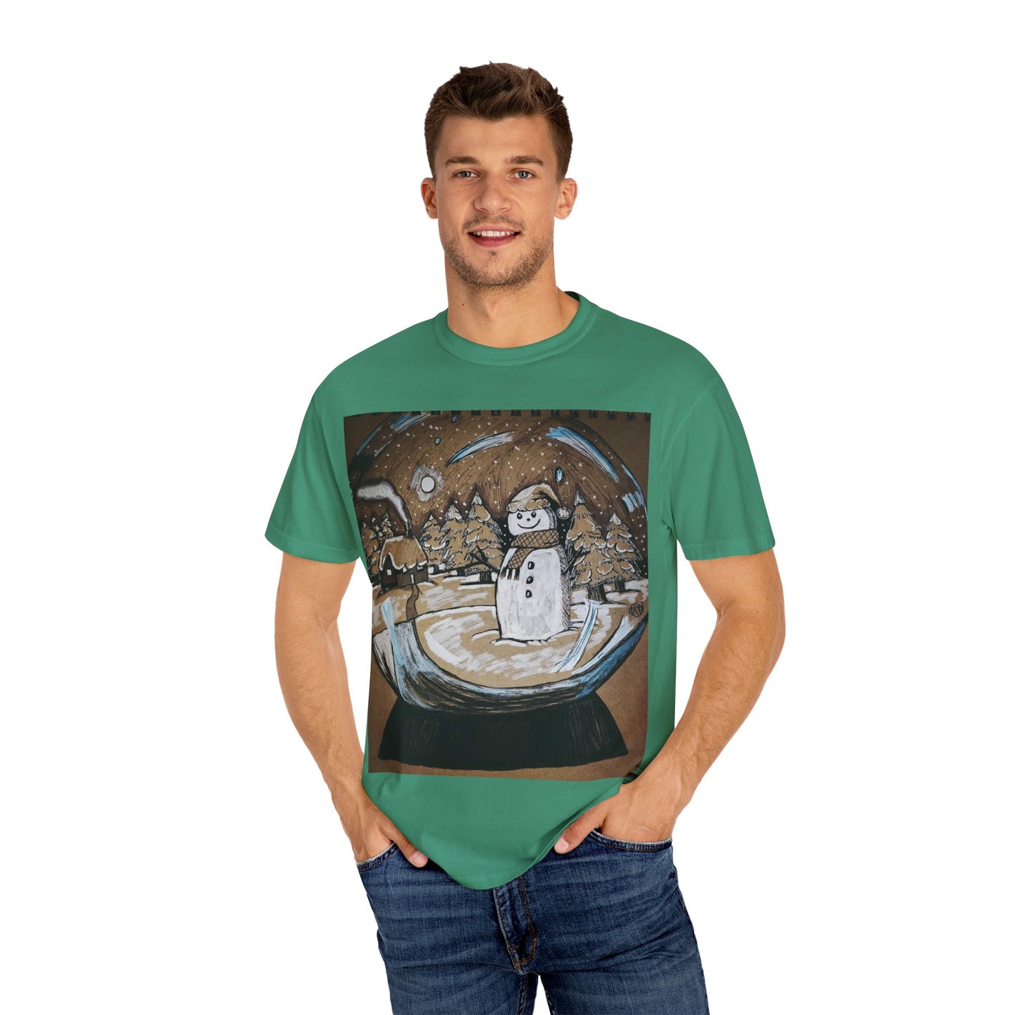 Snow Globe T-Shirt, Cozy Winter Apparel, Holiday Gift, Unisex Tee, Christmas, Snowman Design