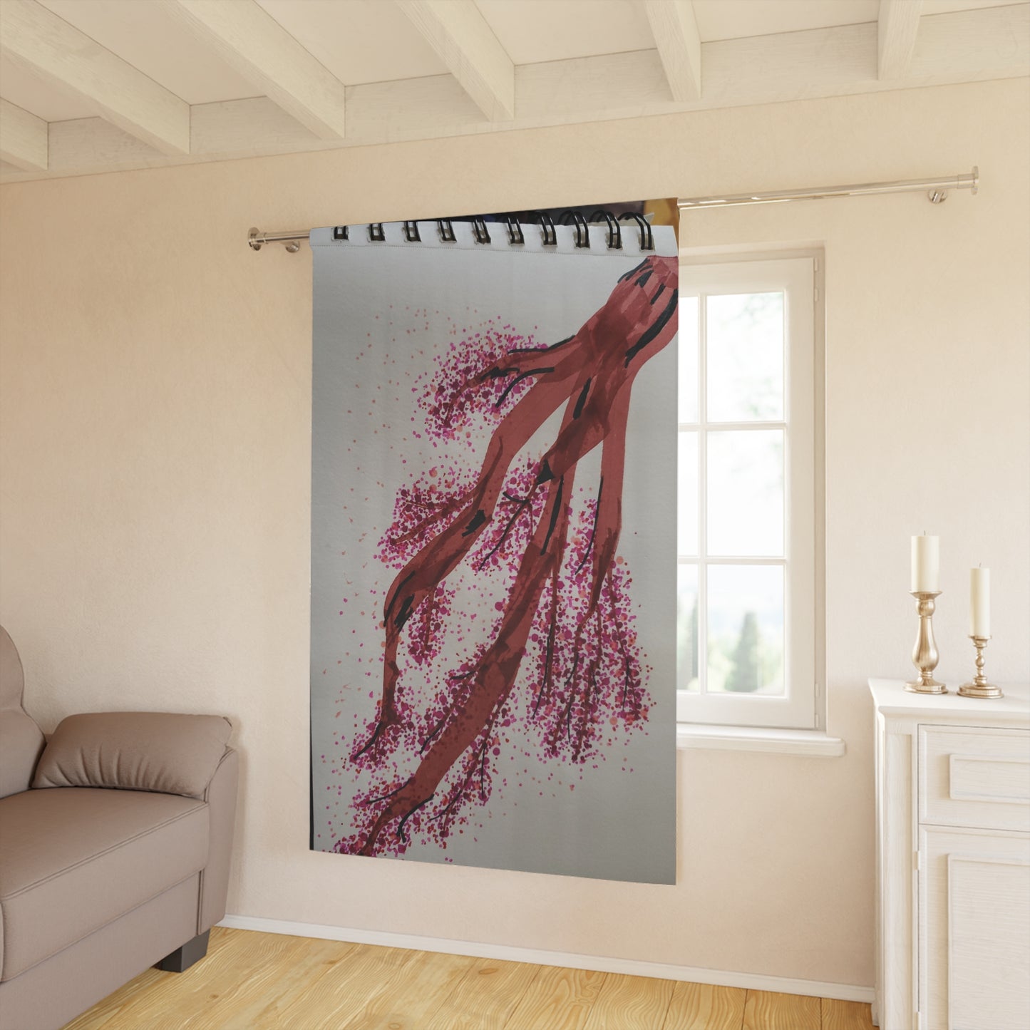 Elegant Floral Window Curtains, Modern Home Decor, Room Divider, Privacy Drapes, Spring Aesthetic, Hand-Painted Design
