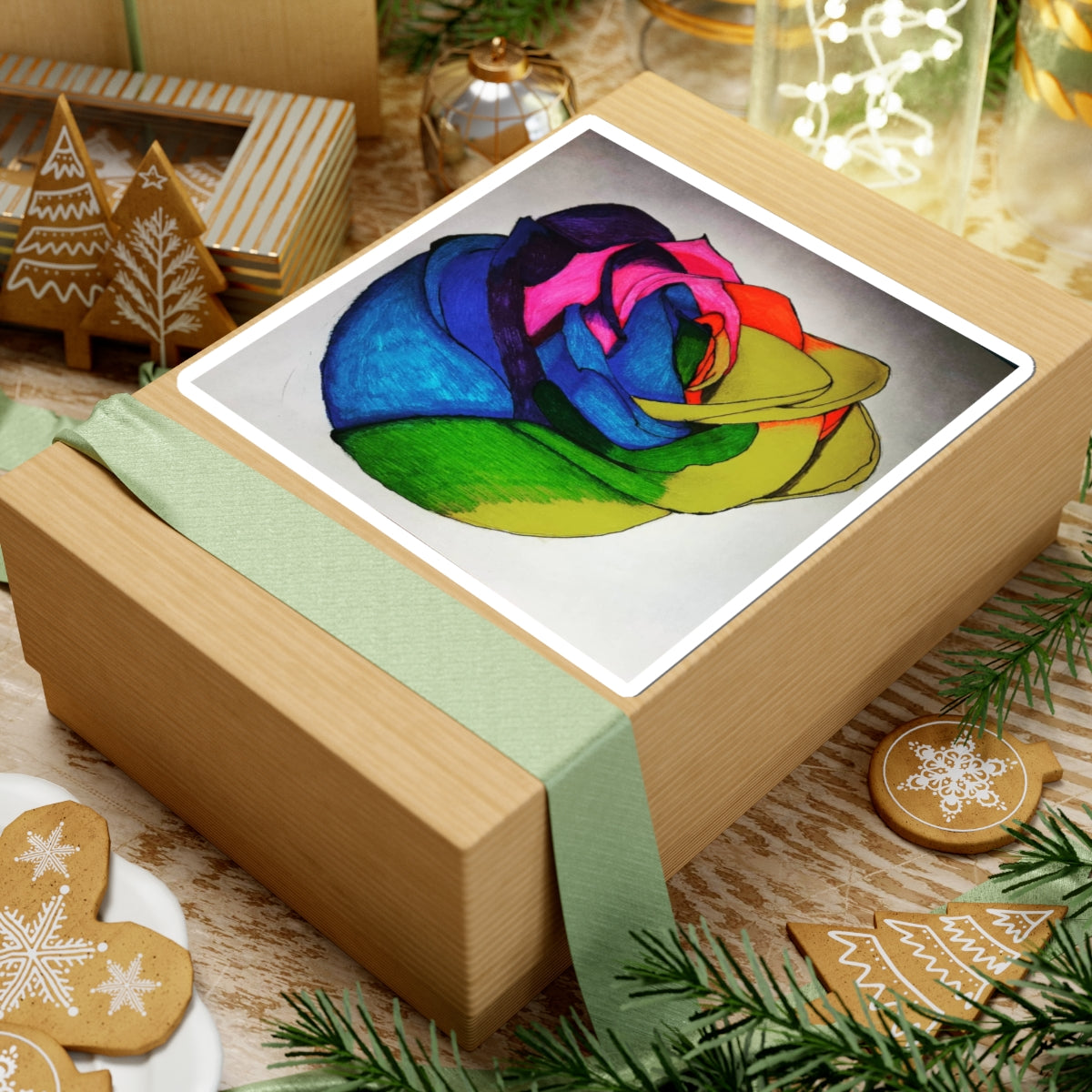 Vibrant Rose Kiss-Cut Stickers – Colorful Floral Decals for Laptop, Water Bottles, Scrapbooking, Art Projects, Gifts