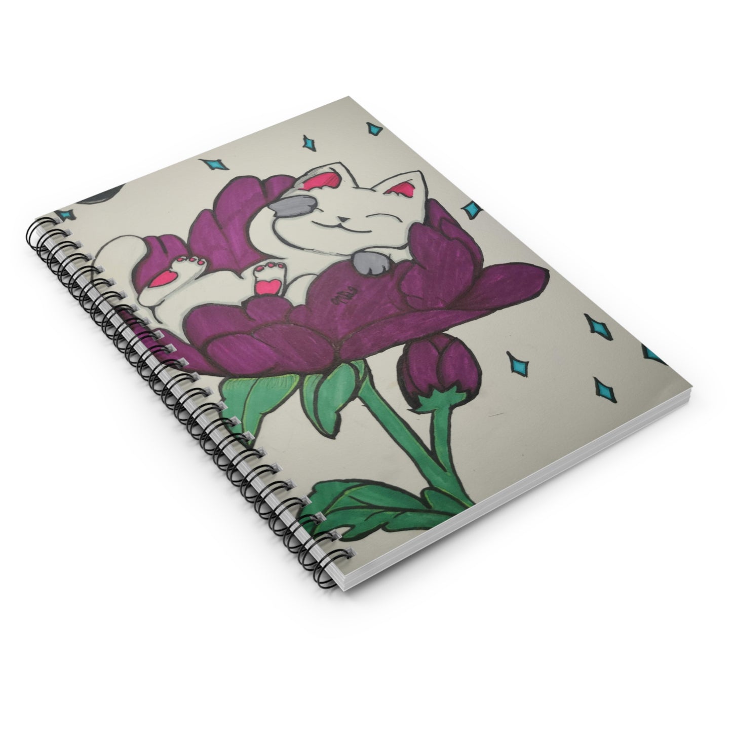 Floral Cat Spiral Notebook - Cute Animal Stationery, Cat Lovers Gift, Journal, Writing Pad, School Supplies