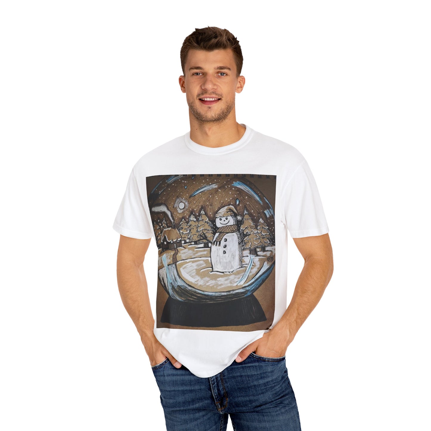 Snow Globe T-Shirt, Cozy Winter Apparel, Holiday Gift, Unisex Tee, Christmas, Snowman Design
