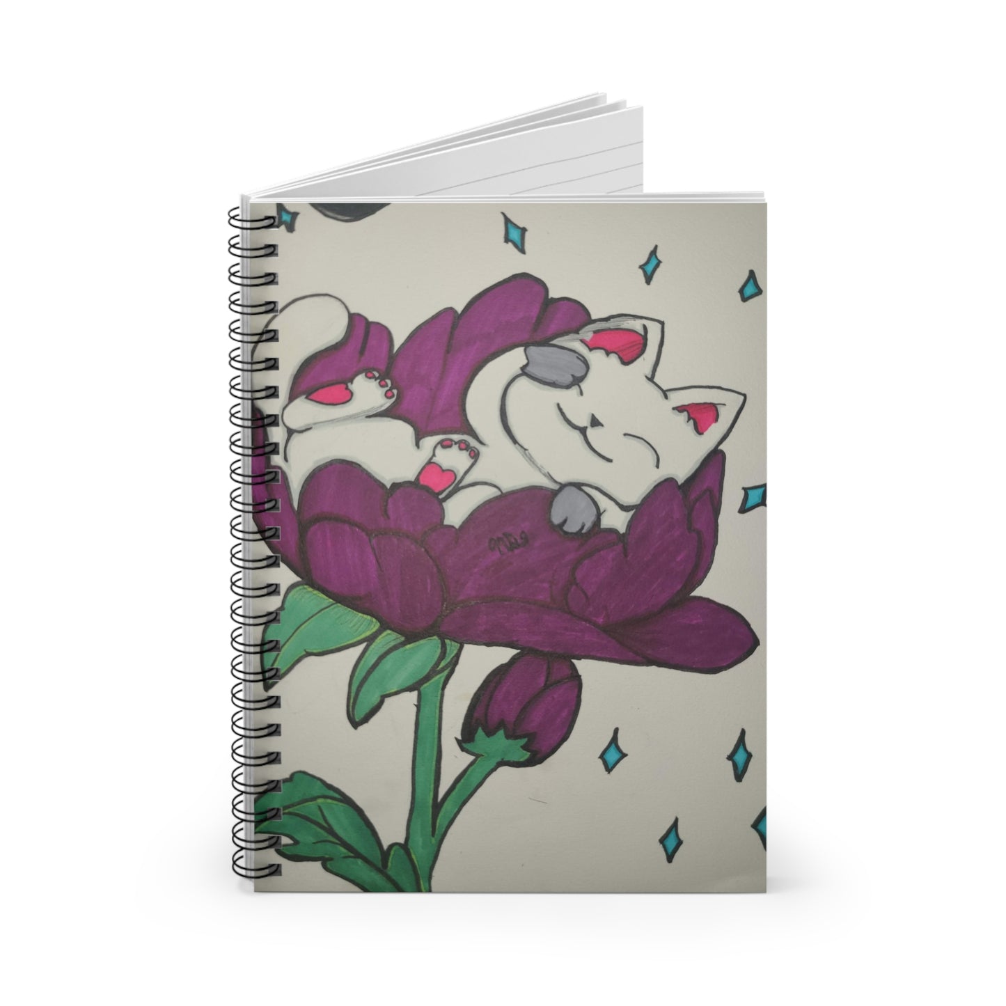 Floral Cat Spiral Notebook - Cute Animal Stationery, Cat Lovers Gift, Journal, Writing Pad, School Supplies