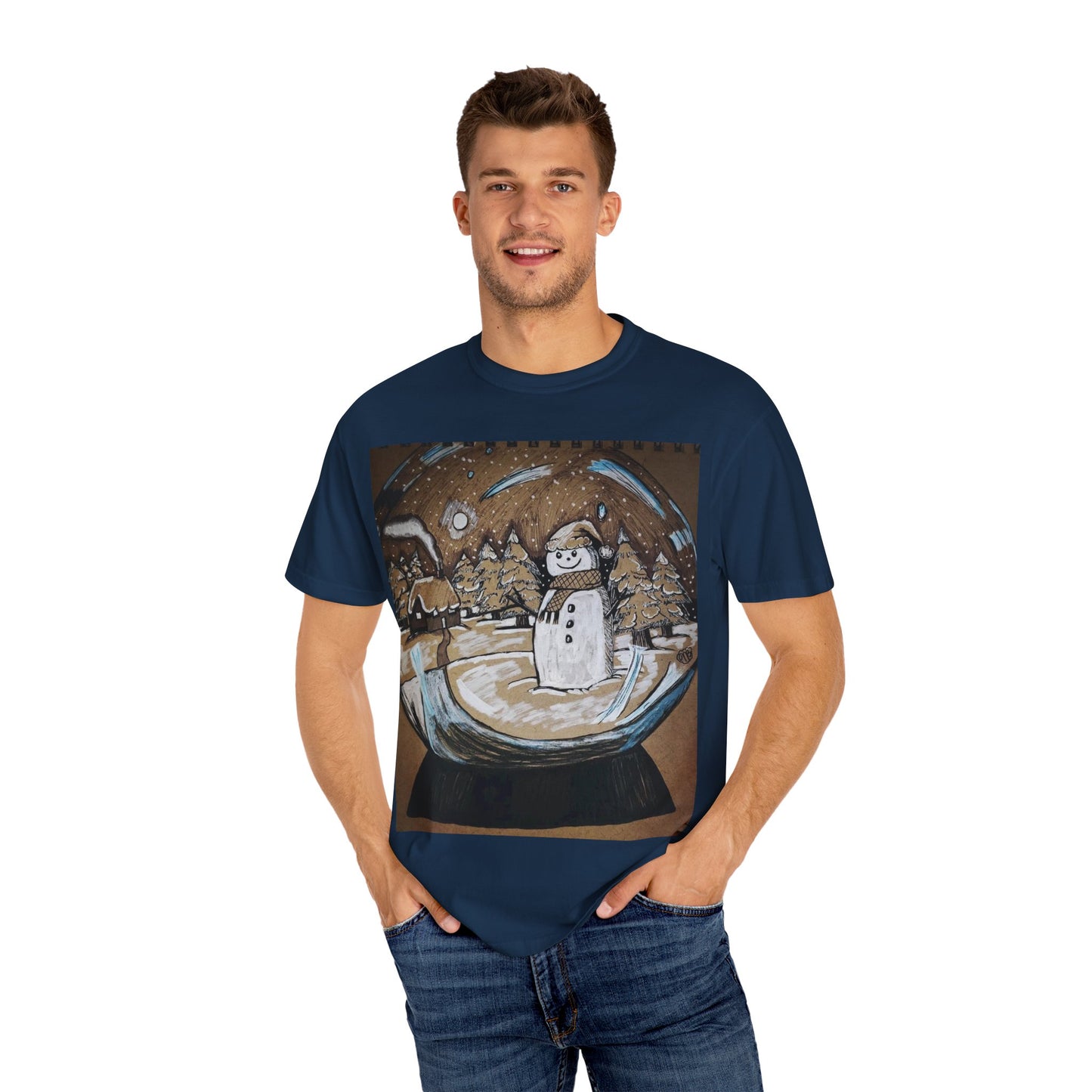 Snow Globe T-Shirt, Cozy Winter Apparel, Holiday Gift, Unisex Tee, Christmas, Snowman Design