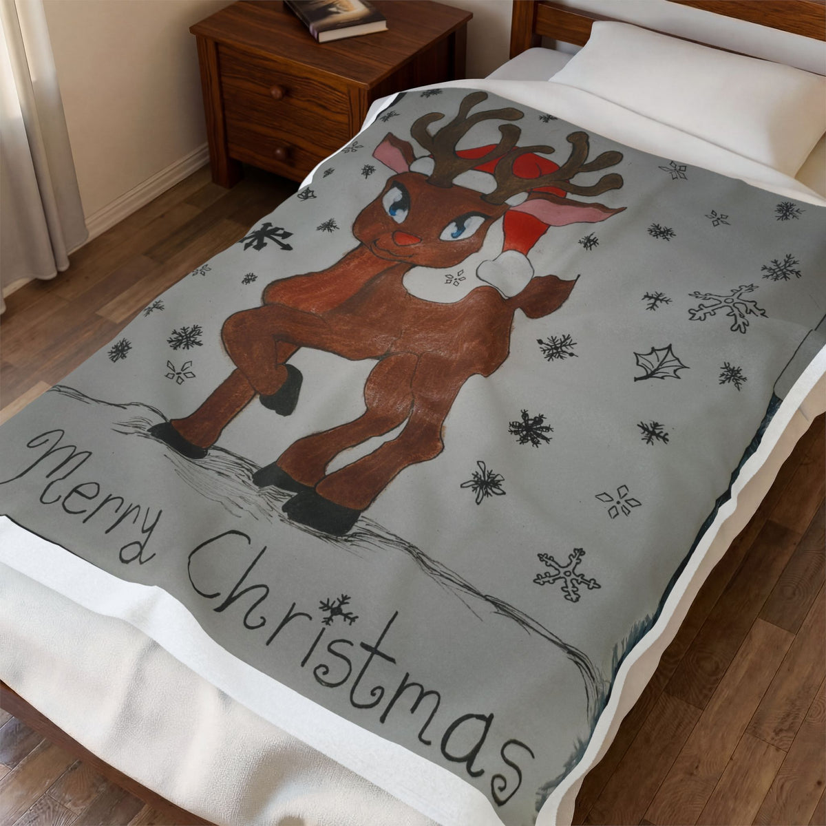 Cozy Christmas Plush Blanket, Holiday Gift, Winter Decor, Reindeer Design, Warm Throw, Merry Christmas Blanket