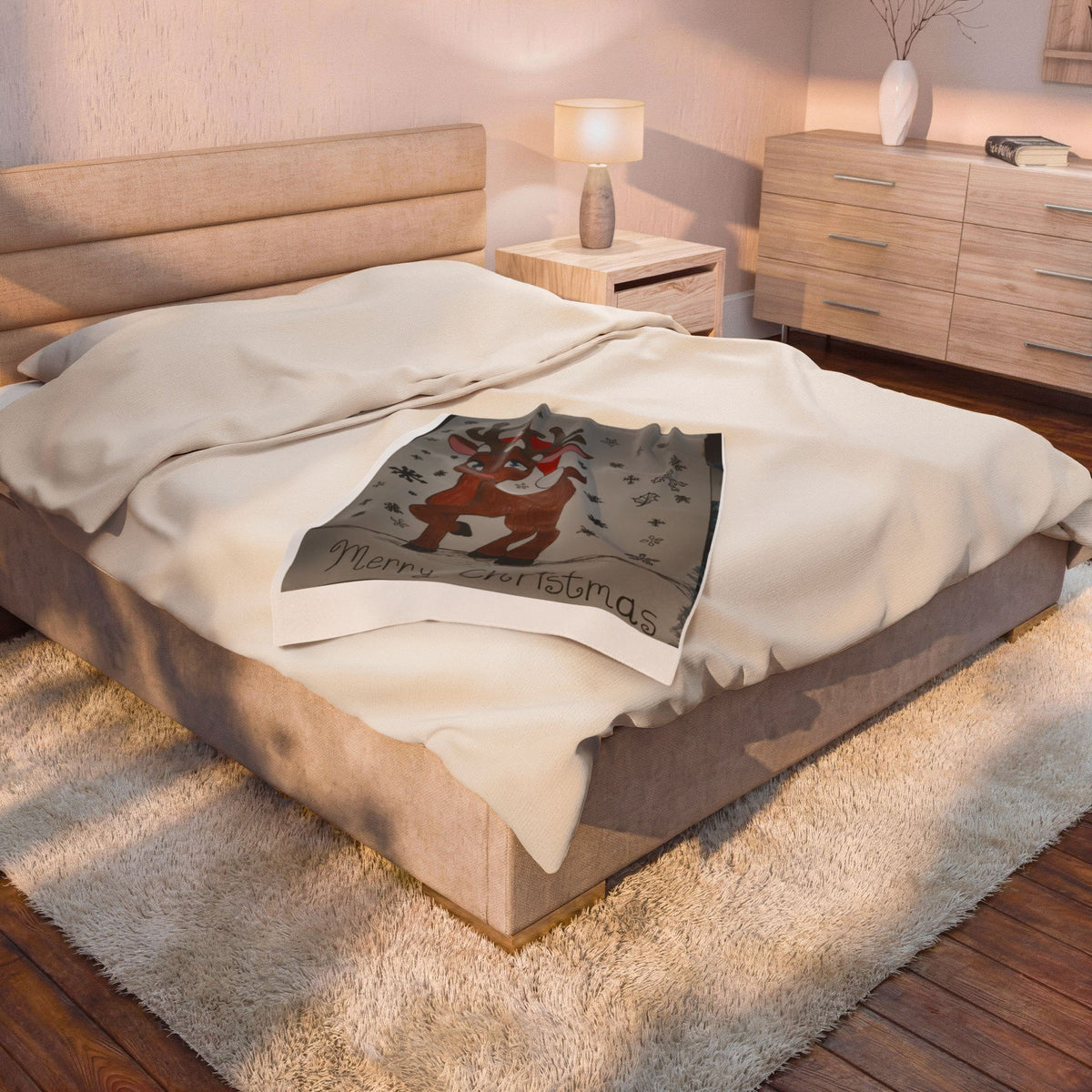 Cozy Christmas Plush Blanket, Holiday Gift, Winter Decor, Reindeer Design, Warm Throw, Merry Christmas Blanket