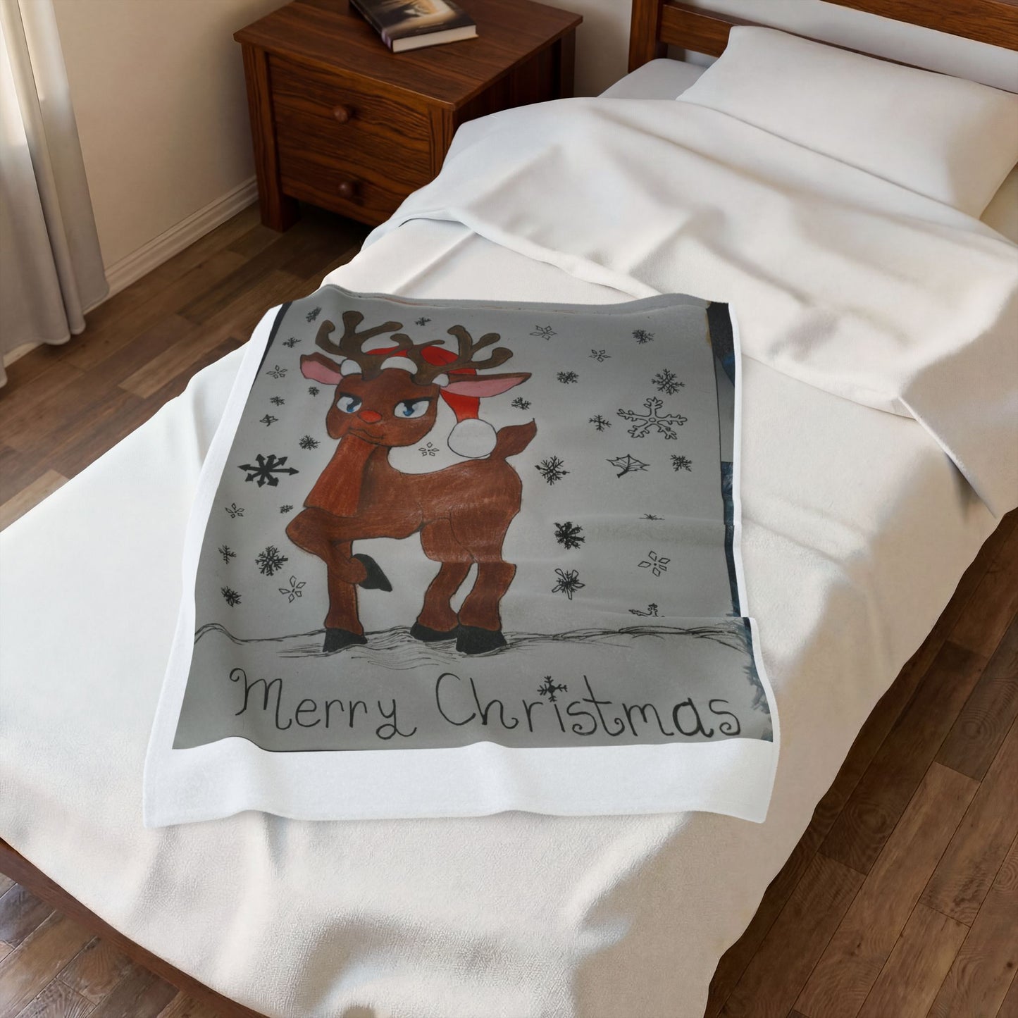 Cozy Christmas Plush Blanket, Holiday Gift, Winter Decor, Reindeer Design, Warm Throw, Merry Christmas Blanket