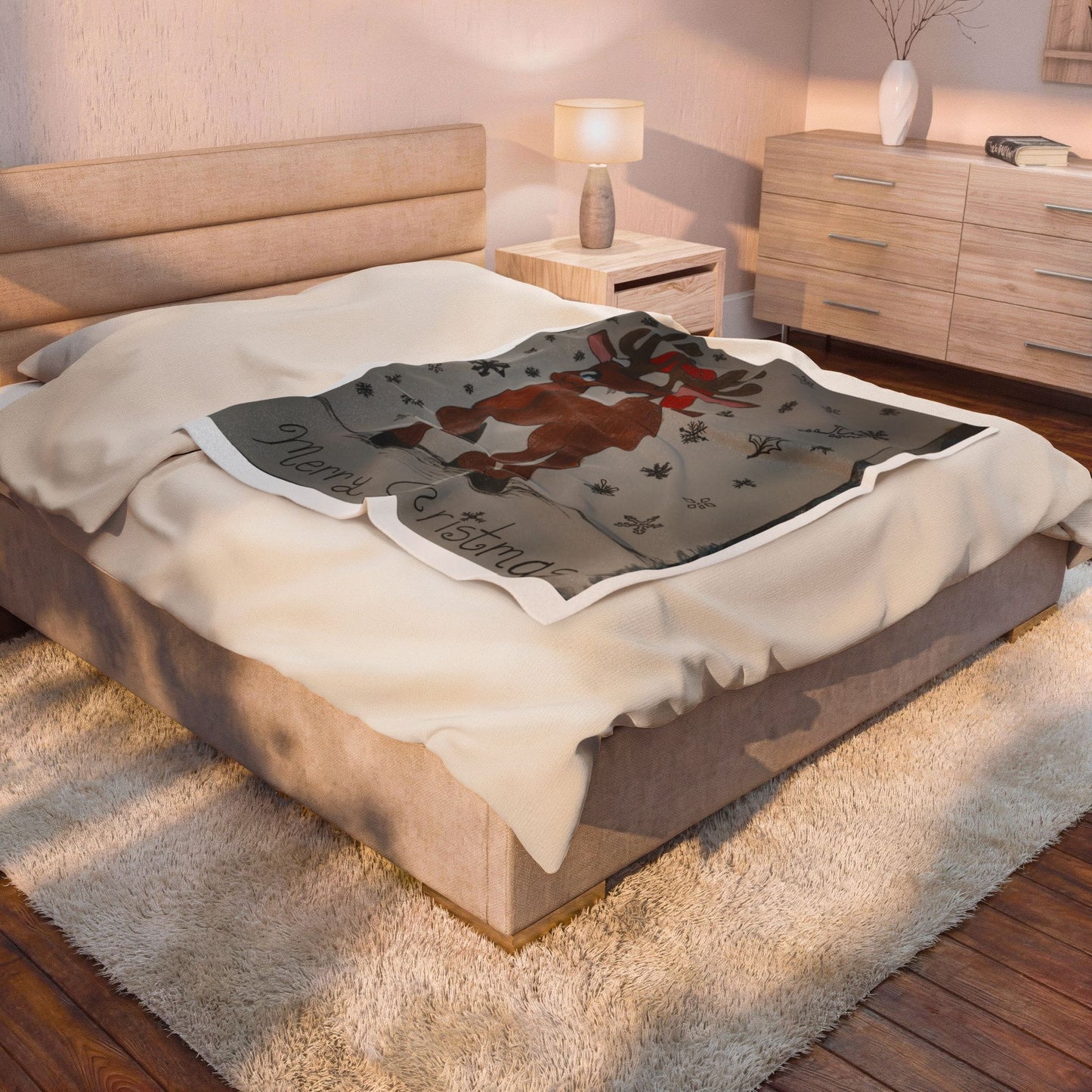 Cozy Christmas Plush Blanket, Holiday Gift, Winter Decor, Reindeer Design, Warm Throw, Merry Christmas Blanket